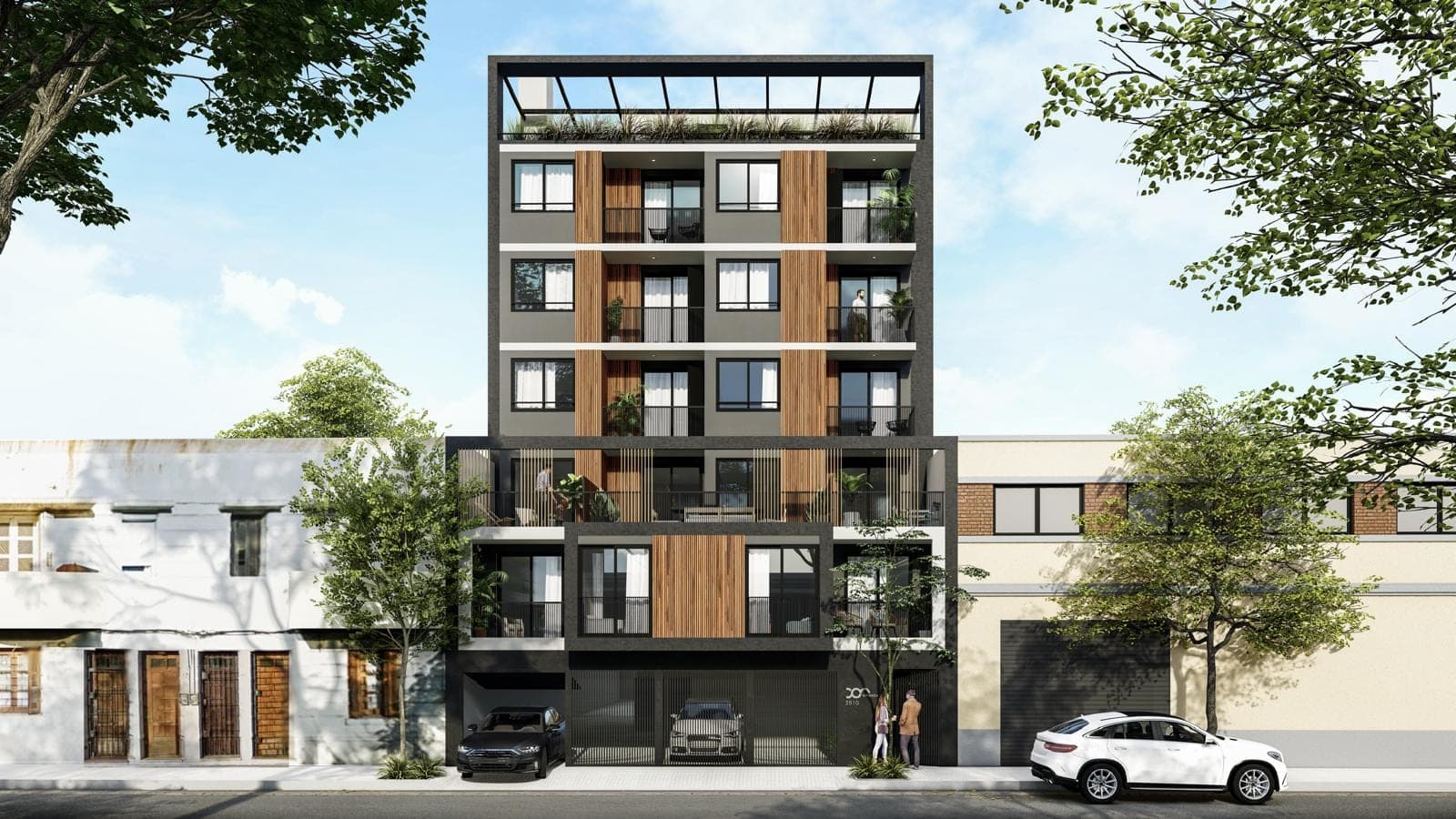 Render de la fachada del edificio Dom Urquiza, en La Blanqueada